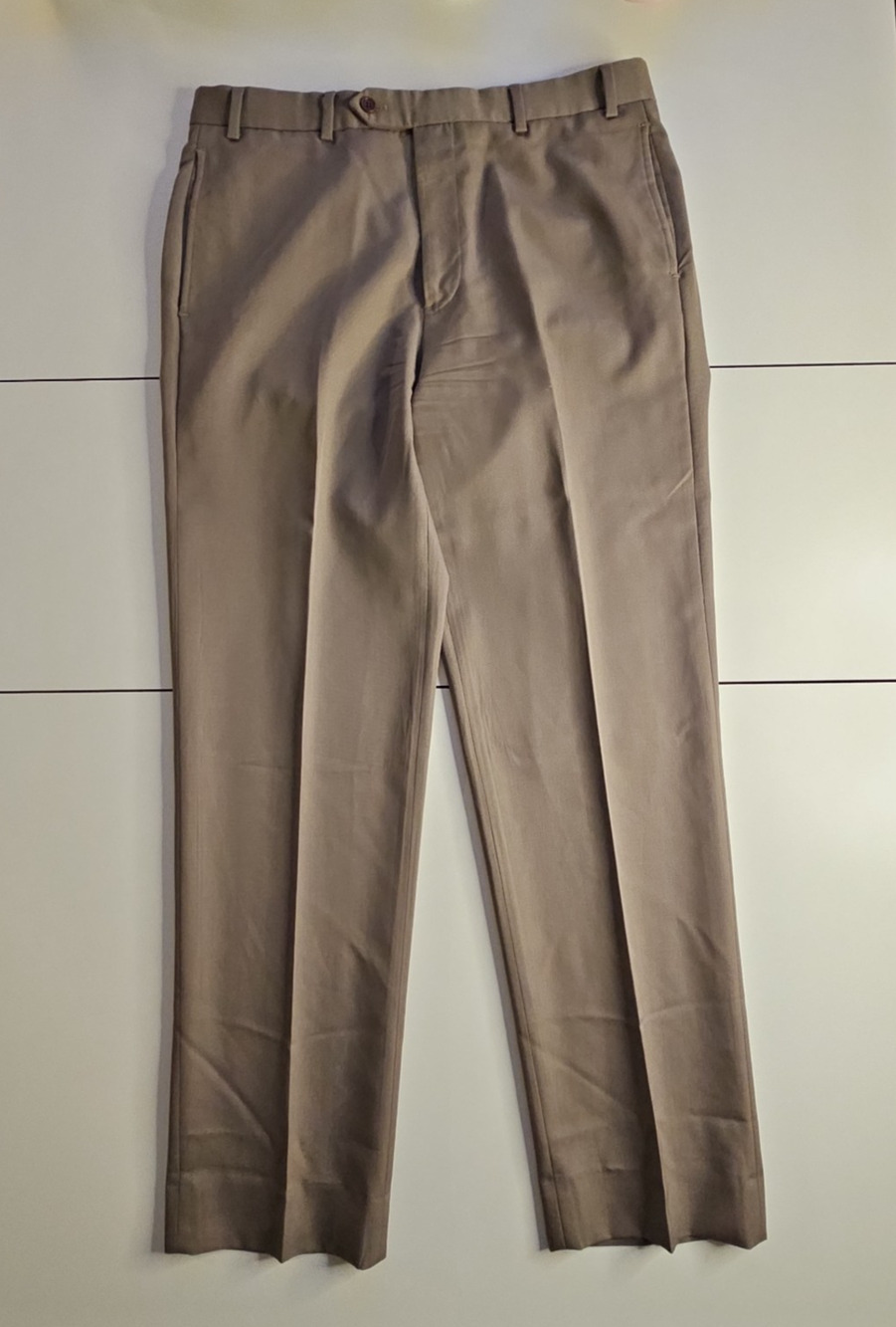 Brooks Brothers Madison Fit Mens 36x32 100% Wool Dress Pants Taupe Flat Front
